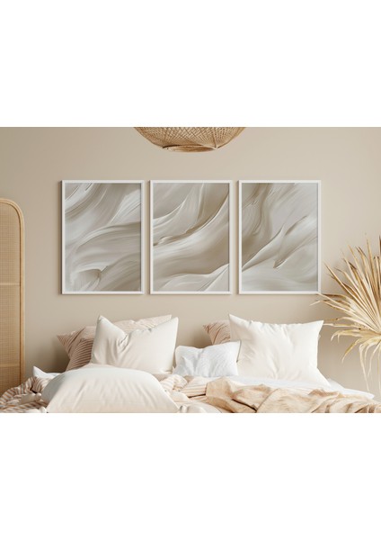 Bej Dalgalar Minimalist Tablo Seti, Salon Tablosu, Yatak Odası Tablosu