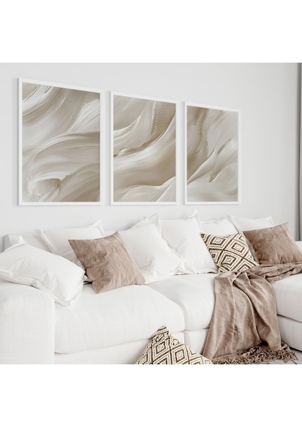 Bej Dalgalar Minimalist Tablo Seti, Salon Tablosu, Yatak Odası Tablosu
