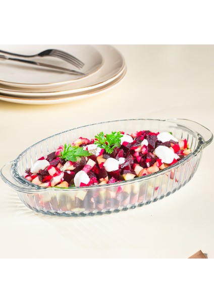 1289 Kayo Desenli Cam Sunum Servis Salata Tabağı Cam Fırın Kabı 16X28 cm
