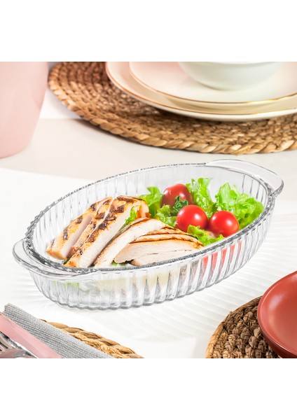 1289 Kayo Desenli Cam Sunum Servis Salata Tabağı Cam Fırın Kabı 16X28 cm