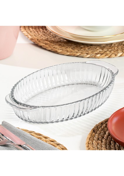 1289 Kayo Desenli Cam Sunum Servis Salata Tabağı Cam Fırın Kabı 16X28 cm