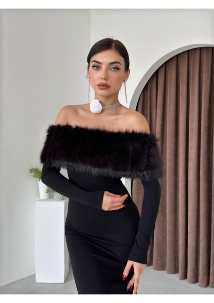 Kadın Bestia Straplez Tüy Detaylı Elbise modelleri