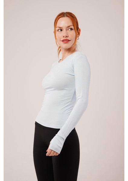 Kadın Uzun Kollu Basic Bebe Mavisi Bluz