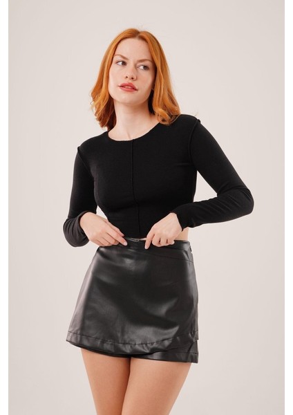 Kadın Ters Dikişli Basic Siyah Body Bluz
