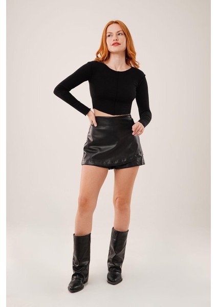 Kadın Ters Dikişli Basic Siyah Body Bluz
