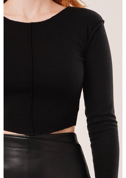 Kadın Ters Dikişli Basic Siyah Body Bluz