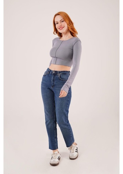 Kadın Ters Dikişli Basic Antrasit Body Bluz