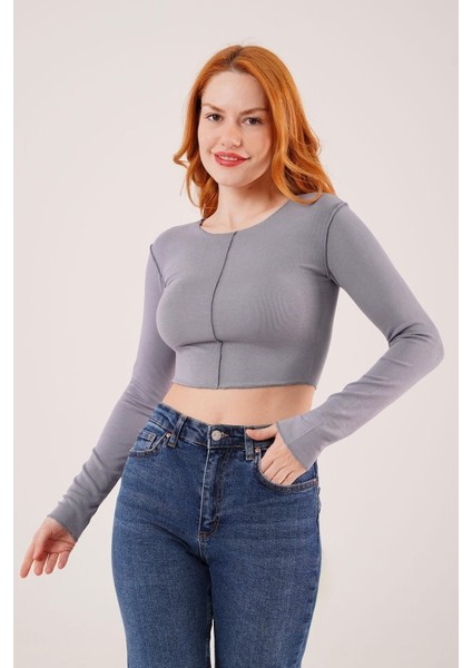 Kadın Ters Dikişli Basic Antrasit Body Bluz