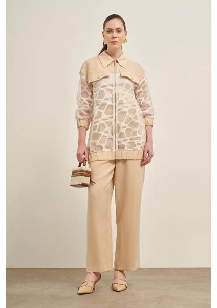 Kadın Pantolonlu Kesme Tansel Takım Beige 31029