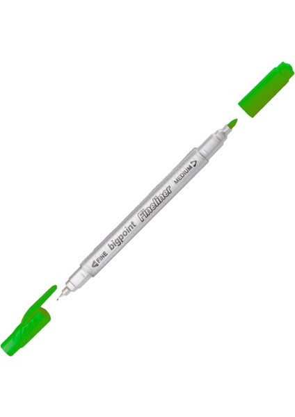 | Twin Fineliner Kalem, 0.4 mm ve 1.2 mm Çift Fiber Uçlu Çizim Kalemi, Yeşil