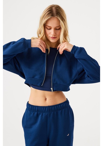 Aura Fermuarlı Crop Hoodie Lacivert fırsatları