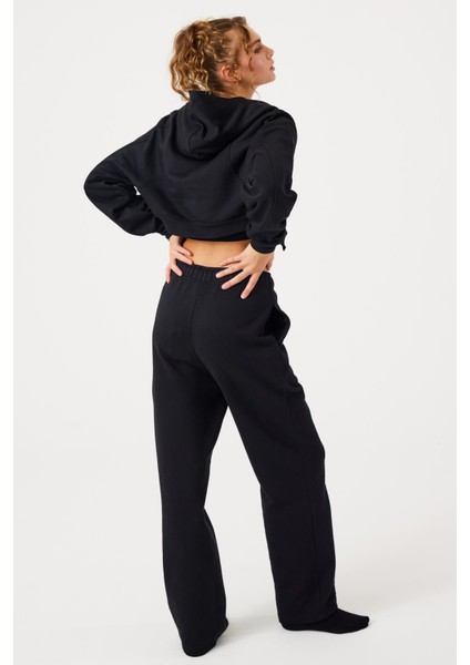 Aura Fermuarlı Crop Hoodie Siyah