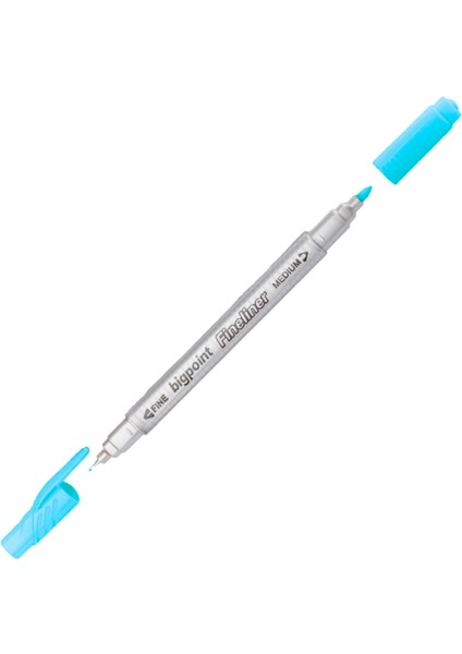 | Twin Fineliner Kalem, 0.4 mm ve 1.2 mm Çift Fiber Uçlu - Kokusuz Su Bazlı Çizim Kalemi, Açık Mavi