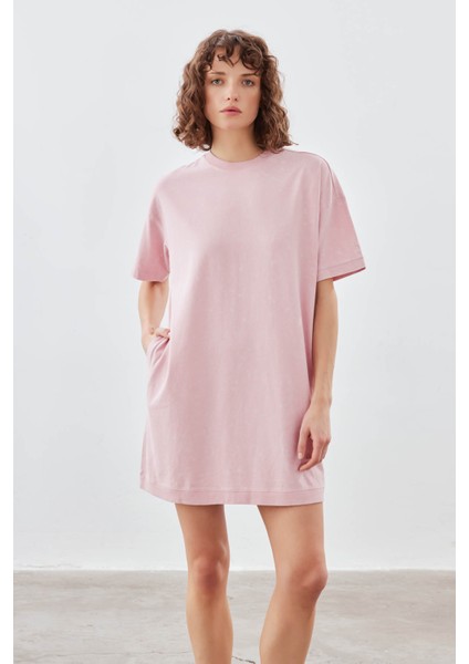 Kadın Pamuklu Yıkamalı Kısa Kollu Cep Detaylı Elbise modelleri