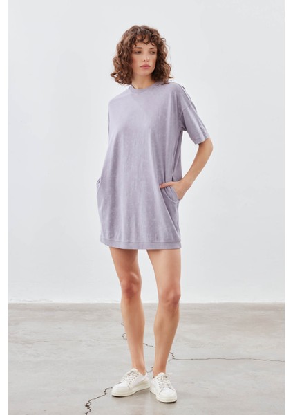 Kadın Pamuklu Yıkamalı Kısa Kollu Cep Detaylı Elbise indirimleri