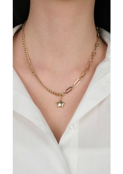 14 Ayar Altın Ataç Zincirli Yıldız Kolye