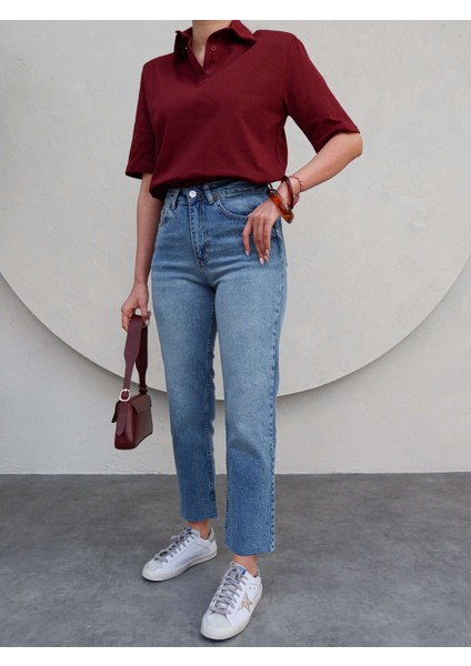 Açık Mavi Paça Kesik Orj Jean