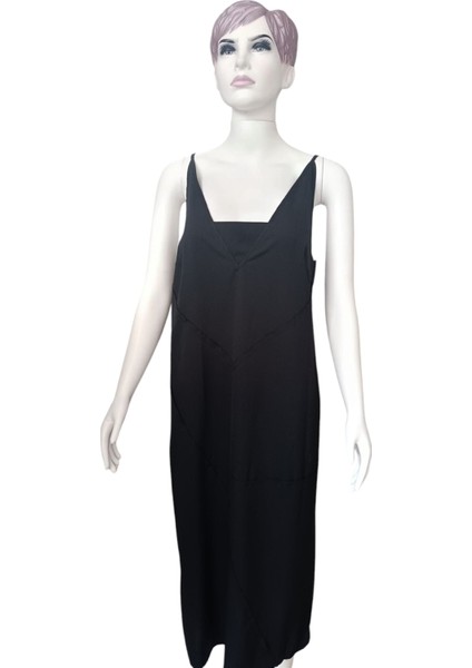 Siyah Keten Ayarlanabilir Askılı, Sırtı Açık Midi Boy Elbise, Siyah Elbise fiyatları