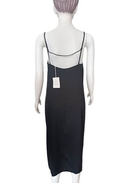 Siyah Keten Ayarlanabilir Askılı, Sırtı Açık Midi Boy Elbise, Siyah Elbise fırsatları