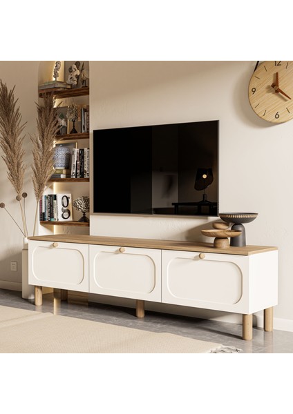 1280 Monza 180 cm (Membran Mdf Kapaklı) Bohem Tv Ünitesi Sepet-Beyaz