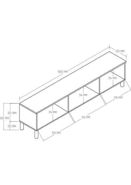1280 Monza 180 cm (Membran Mdf Kapaklı) Bohem Tv Ünitesi Sepet-Beyaz