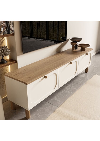 1280 Monza 180 cm (Membran Mdf Kapaklı) Bohem Tv Ünitesi Sepet-Beyaz