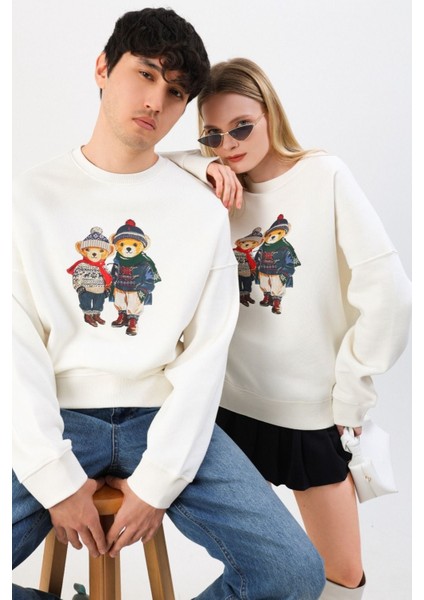 Bisiklet Yaka Teddy Sevgili Kombini Şardonlu Yumuşak Dokulu Sweatshirt