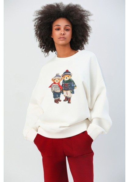 Bisiklet Yaka Teddy Sevgili Kombini Şardonlu Yumuşak Dokulu Sweatshirt modelleri