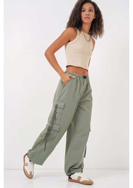 6691 Geniş Paça Kargo Pantolon - Çağla