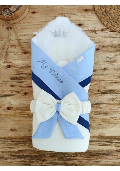 Mavi Erkek Bebek Battaniyesi Pamuktan Doğal Organik Uyku Kundağı Yenidoğan Hediyelik