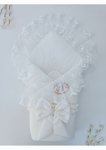 Ekru Kız Erkek Bebek Battaniyesi %100 Pamuklu Doğal Organik Uyku Kundağı Hastane Çıkışı Yenidoğan