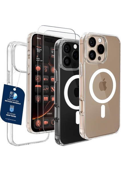 iPhone 16 Pro Max Şeffaf Silikon Kılıf (Magsafe)(1 Adet) Temperli Cam Ekran Koruyucu (2 Adet)