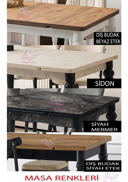Yanlardan Açılır Yakamoz Retro Gümüş Masa Topkapı Ayak 4 Adet Çapraz Sandalye