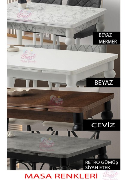 Yanlardan Açılır Yakamoz Retro Gümüş Masa Topkapı Ayak 4 Adet Çapraz Sandalye