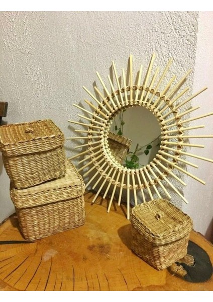 Çiçek Bambu Ayna 35 cm Duvar Aynası Konsol Aynası Dekoratif Ayna Çocuk Odası