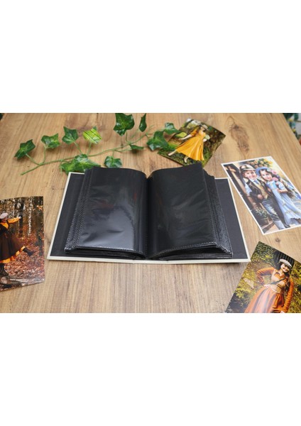 10x15 cm 100'lük Koton Desenli Lüks Fotoğraf Albümü (Krem)