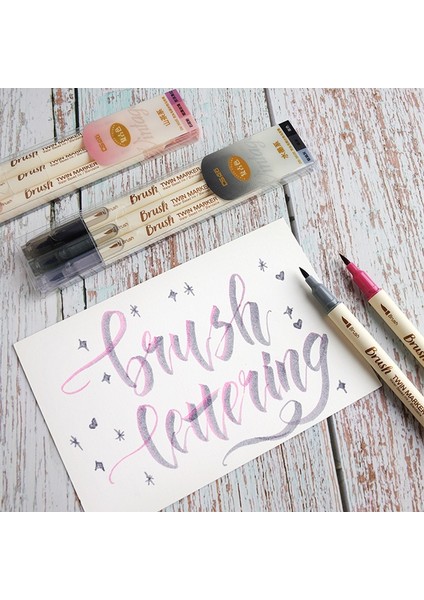 Gri Set Stili 3 Adet Retro Renk Kaligrafi Fırçası Kalem Seti Dıy Scrapbooking El Sanatları Yumuşak Ucu Çift Taraflı Ince Liner Sanat Yazı Çizim Işaretleyiciler (Yurt Dışından) fırsatları