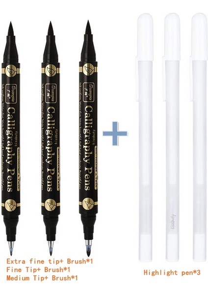 Karışık Tip-6 Adet Set Stili Çift Uçlu Kalem Siyah Kaligrafi Fırçası Kalem Yazı Kalemleri Sanat Marker Beyaz Kalem Yeni Başlayanlar Için Yazma Eskizler Sanat Çizimleri (Yurt Dışından)