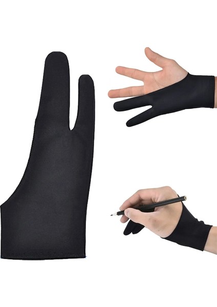 Siyah Sanatçı Çizim Eldiveni Herhangi Bir Gra Çizim Tableti Için Siyah 2 Parmak Sağ ve Sol El Için Kirlenme Önleyici Serbest Boyut (Yurt Dışından)