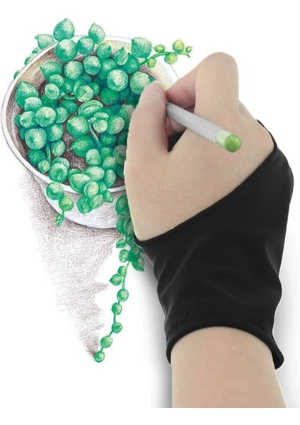 Siyah Sanatçı Çizim Eldiveni Herhangi Bir Gra Çizim Tableti Için Siyah 2 Parmak Sağ ve Sol El Için Kirlenme Önleyici Serbest Boyut (Yurt Dışından) modelleri