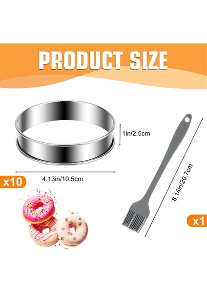 10 Adet Premium Ingiliz Muffin Halkaları Seti-4 Inç Çift Rulo Paslanmaz Çelik Kalıp Tart ve Çörek Pişirmek Için (Yurt Dışından)