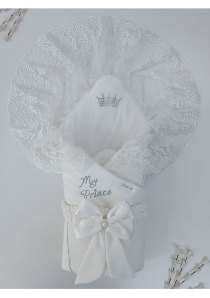 Ekru Erkek Bebek Battaniyesi Dantelli Kundak Hastane Çıkışı Yenidoğan Doğal Pamuktan Hediyelik fırsatları