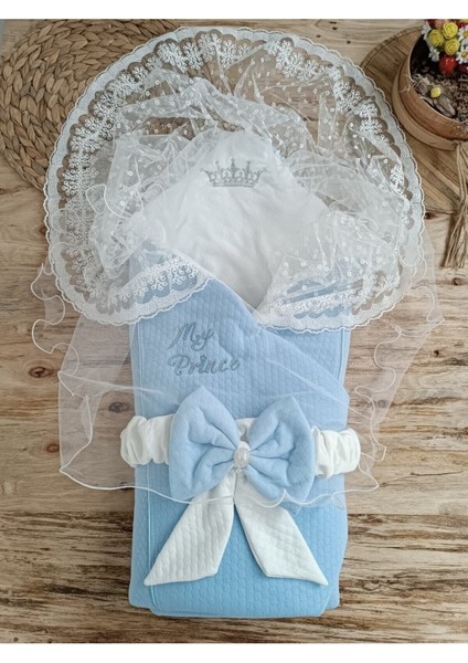 Mavi Erkek Bebek Battaniyesi Dantelli Kundak Hastane Çıkışı Yenidoğan Doğal Pamuktan Hediyelik modelleri