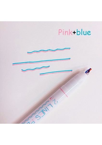 Pembe Mavi Stil 3D Çift Çizgi Işaretleyici Kalem Sanat Çizgi Roman Diy Öğrenci Bicolor Çizim Boyama Işaretleyiciler Okul Ofis Kawaii Kırtasiye (Yurt Dışından)