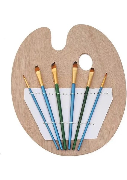 6 Fırça Palet Stili Ahşap Minimalist Palet Öğrenci Oval Yağlıboya Guaj Fırça Seti Boyama Boya Paleti Boya Tepsisi Sanat Malzemeleri (Yurt Dışından)