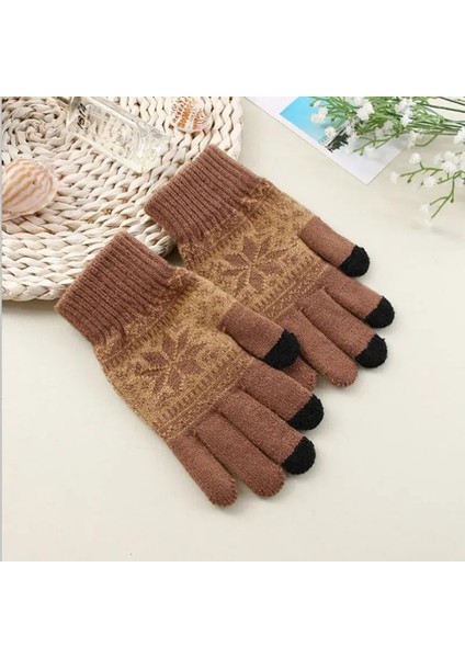 Haki Tarzı Tek Boyut Kış Sıcak Eldiven Erkek Kadın Yün Örme Eldiven Şeker Renk Kar Tanesi Eldivenler Cep Telefonu Tablet Pad Için (Yurt Dışından)