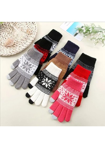 Açık Gri Stil Tek Boyut Kış Sıcak Eldiven Erkek Kadın Yün Örme Eldiven Şeker Renk Kar Tanesi Eldivenler Cep Telefonu Tablet Pad Için (Yurt Dışından) modelleri