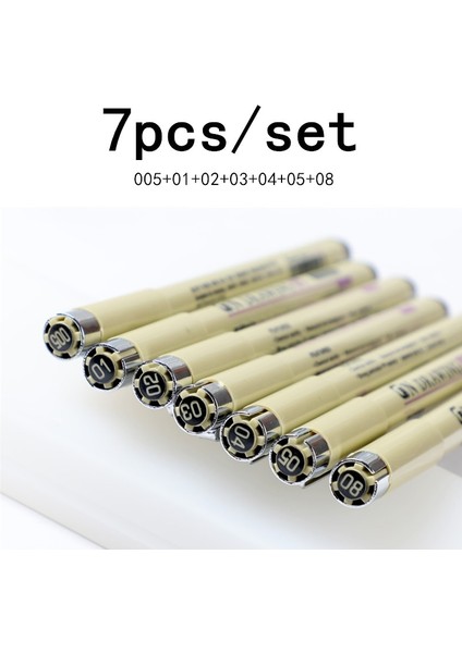 7 Adet Set Stili Gment Liner Pigma Micron Ink Marker Kalem Br Farklı Uçlu Siyah Fineliner Eskiz Kalemi (Yurt Dışından)