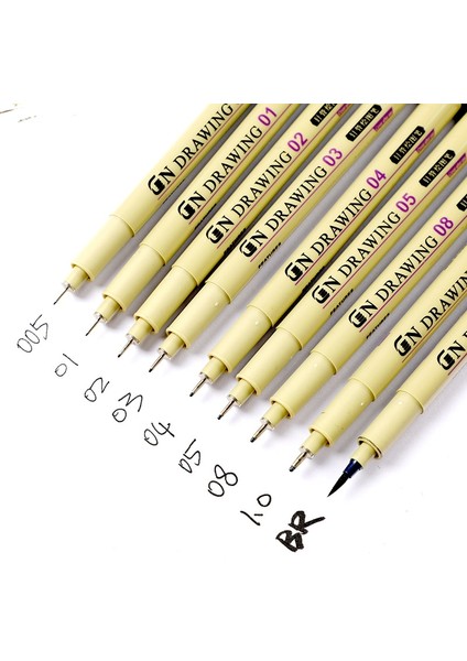 7 Adet Set Stili Gment Liner Pigma Micron Ink Marker Kalem Br Farklı Uçlu Siyah Fineliner Eskiz Kalemi (Yurt Dışından)