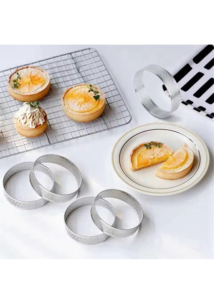 10 Adet 9cm Delikli Dairesel Tart Halkaları Paslanmaz Çelik Tatlı Meyveli Turta Kiş Kek Mus Kalıbı Mutfak Pişirme Kalıbı (Yurt Dışından)